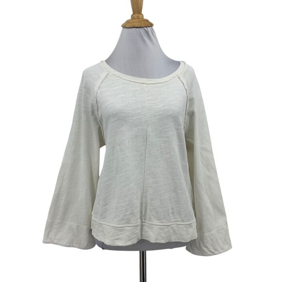 Splendid Top Women XS Extra Small Ivory Gauzy Bell Sleeve Raglan Seam Round Neck - Picture 1 of 13